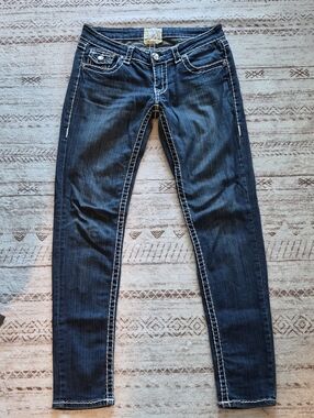 L.A. idol Dark Blue Skinny Jeans with Contrast Stitching